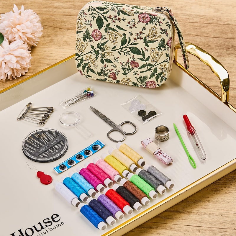 Bobode Arts Craft Printing Sewing Kit Floral Pattern Small Sewing Set,Professional Travel Sewing Kit with 18 Colors Sewing Thread, Basic Sewing Supplies Accessory for Emergency, Home Beginners - Image 5